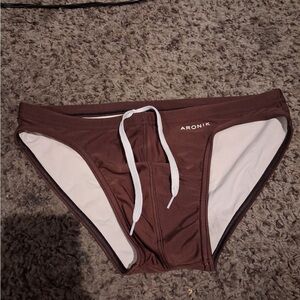 Aronik Men's Brown Swim Trunks Brief with Drawstring